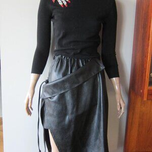 STELLA McCARTNEY BLACK VEGAN LEATHER RUFFLE BRYNN Skin Free WRAP SKIRT